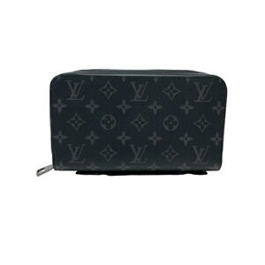 Louis Vuitton Zippy Eclipse Black Leather Long Wallet Zip Gray